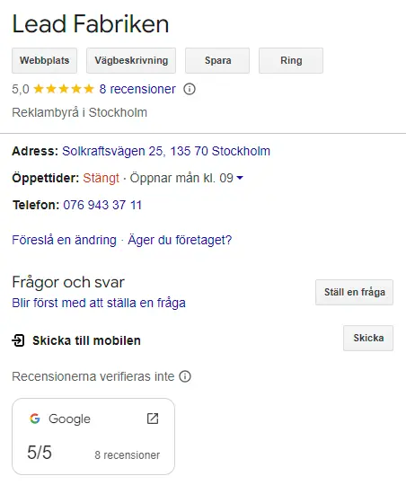 Lead Fabriken Google my Business.